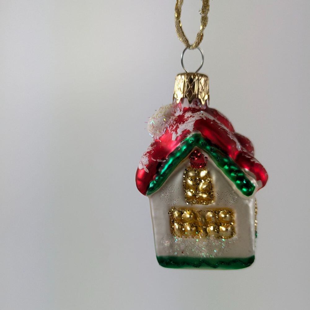 4 Mouth Blown Christmas Ornaments 2.5" Sleigh North Pole Cottage Santa Holiday - Picture 6 of 15